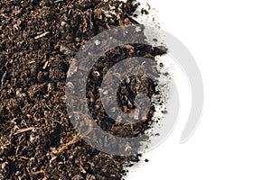 Garden soil texture frame background top view isolated on white