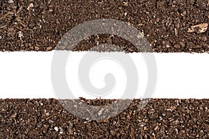 Garden soil texture frame background top view isolated on white