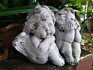 Garden statues girls sad in thailand