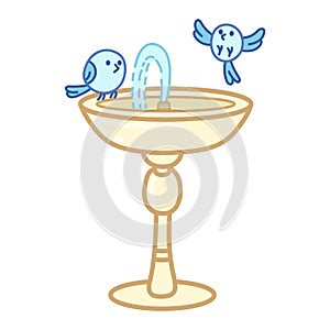 Garden stone fountain. Bird bath classic form. Cute illustration in cartoon style. Vector art on white background