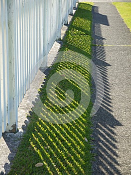 Garden: suburban white picket fence lawn