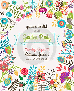 Garden or summer party invitation template poster photo