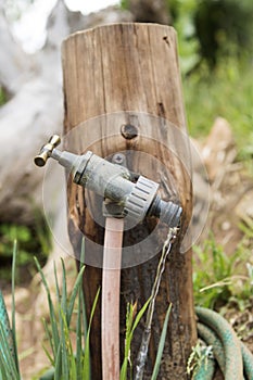 Garden tap showing running water