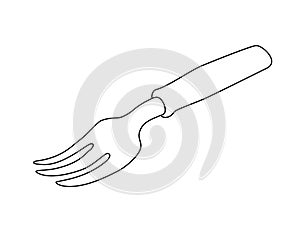 Garden tool - fork for dividing the bush. Garden landing fork - vector linear picture for coloring. Gardening in the spring. Outli