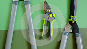 Garden tool set. Secateurs, loppers and hedge trimmers