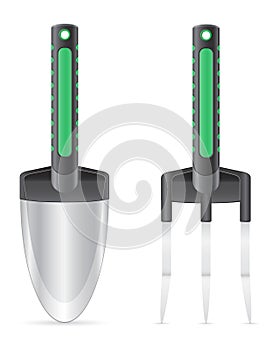 Garden tool small shovel and rake vector illustrat