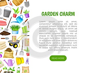 Garden Tools Banner Design with Handy Instrument Vector Template