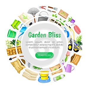 Garden Tools Banner Design with Handy Instrument Vector Template