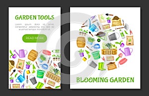 Garden Tools Banner Design with Handy Instrument Vector Template