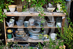 Garden tools and flowerpots