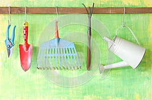 Garden tools, gardening concept