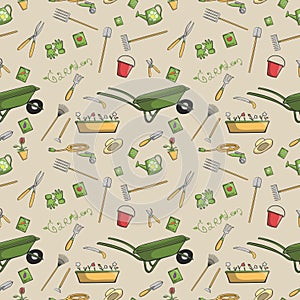 Garden tools seamless pattern