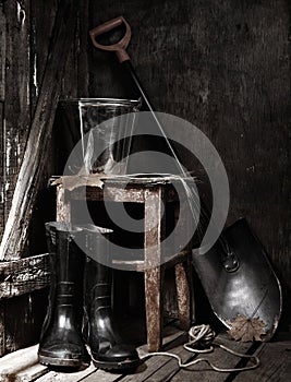 Garden tools in shed