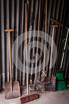 Garden tools in a shed