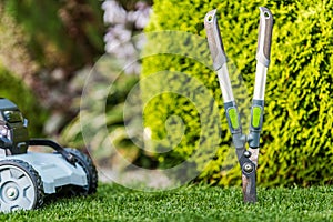 Garden Tools and Summer Backyard Maintenance Theme