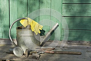 Garden tools on the working surface