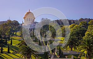 Garden trees palms temple Baha& x27;i saturation photo