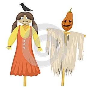 Garden ugly terrible fabric scarecrow fright bugaboo dolls on stiick and toy character dress from farm rag-doll vector