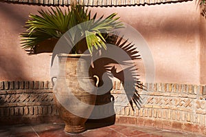 Garden urn with palm leaves