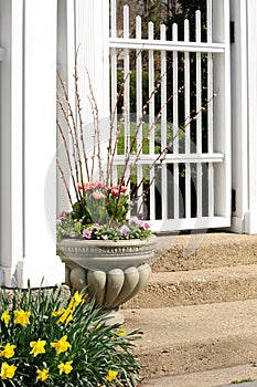 Garden Urn and White Gate