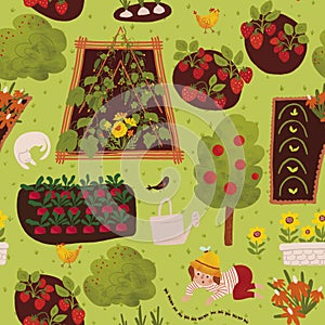 Garden, vegetable beds pattern. Agriculture, farm background. Green nature in the field and vegetable garden