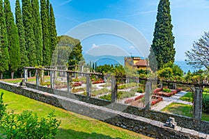 Garden at Vittoriale degli italiani palace at Gardone Riviera in Italy