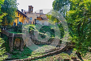 Garden at Vittoriale degli italiani palace at Gardone Riviera in Italy photo