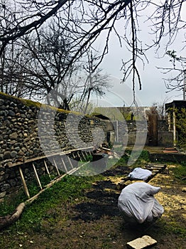 old stone wall garden