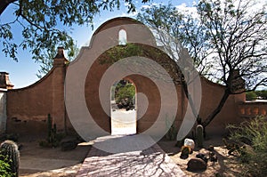 Garden wall in San Xavier del Bac the Spanish Catholic Mission Tucson Arizona