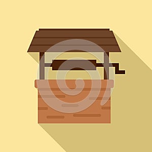 Garden water well icon, flat style