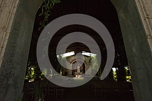 Garden wedding church in Mexican hacienda, little oudoor chapel