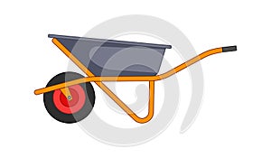 Garden wheelbarrow. Cart side view. Vector cartoon graphic illustration. The isolated object on a white background