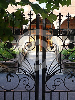 Garden: wrought iron courtyard gates