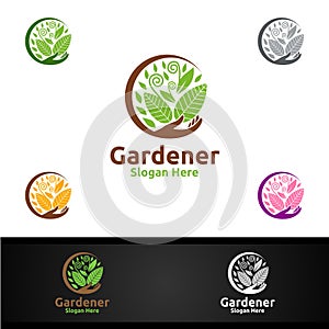 Gardener Care Logo with Green Garden Environment or Botanical Agriculture Design Illustration