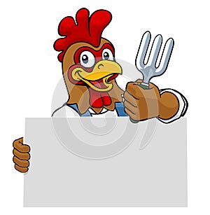 Gardener Chicken Rooster Cartoon Handyman Mascot