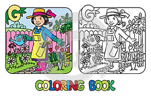 Gardener coloring book. Alphabet G. Profession ABC