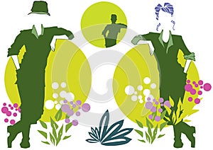 Gardener Couple, flowers Grass, Cartoon