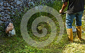 Gardener cutting Lawn