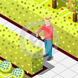 Gardener Employed Worker Isometric Background