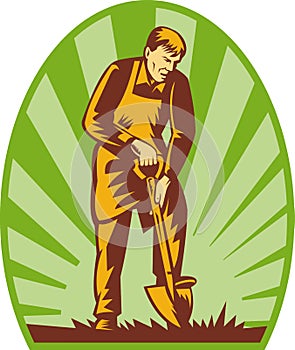 Gardener farmer digging shovel