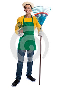 Gardener gardner flower rake gardening garden occupation full bo