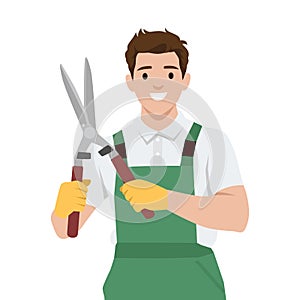 Gardener Holding Hedge Shears Ready for Trimming