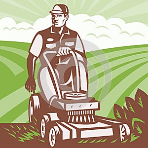 Gardener Landscaper Riding Lawn Mower Retro