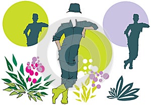 Gardener Man, flowers Grass, Cartoon
