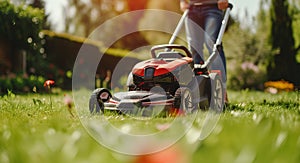 Gardener Mowing Grass Cutting Lawn Mower Lawnmower