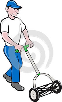 Gardener Mowing Lawn Cartoon