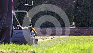 Gardener Operating Soil Aeration Machine on Grass Lawn