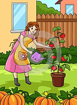 Gardener Profession Colored Cartoon Illustration