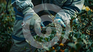 The gardener pruning bushes.AI generated image