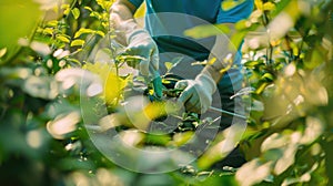 The gardener pruning plants.AI generated image